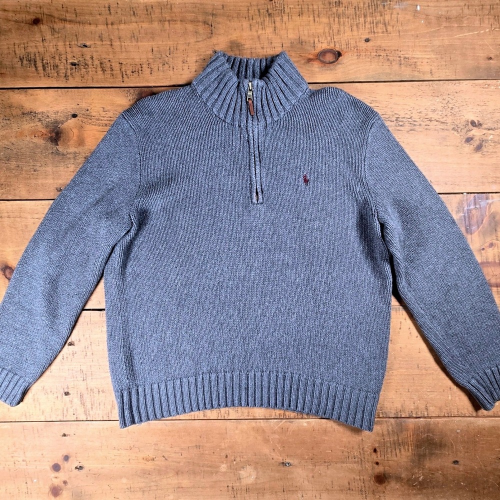 Polo Ralph Lauren Mens Gray 100% Cotton Shaker Rib Quarter Zip Sweater Large